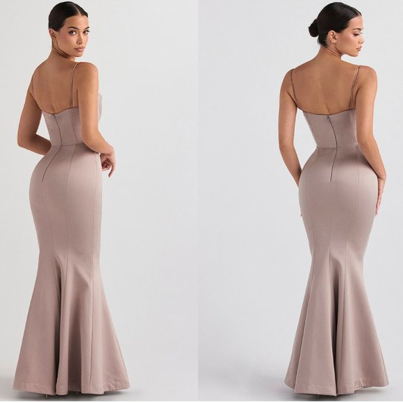 HOUSE OF CB 'Violette' Mushroom Satin Fishtail Maxi Gown NWOT - Picture 5 of 10